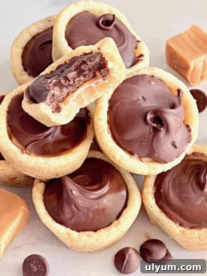 Twix Cookie Cups with caramel and chocolate filling.