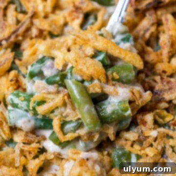Holiday-Sized Green Bean Casserole 10 Green bean casserole with crispy fried onions.
