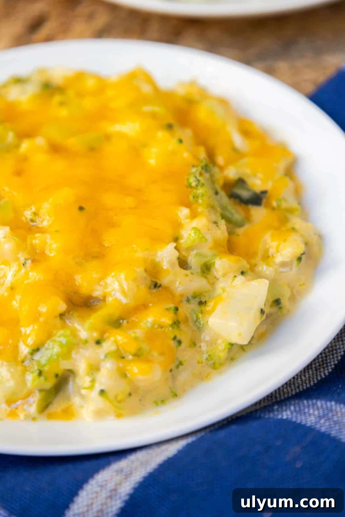 A full Crockpot Broccoli Rice Casserole ready to be served, showcasing its creamy texture.