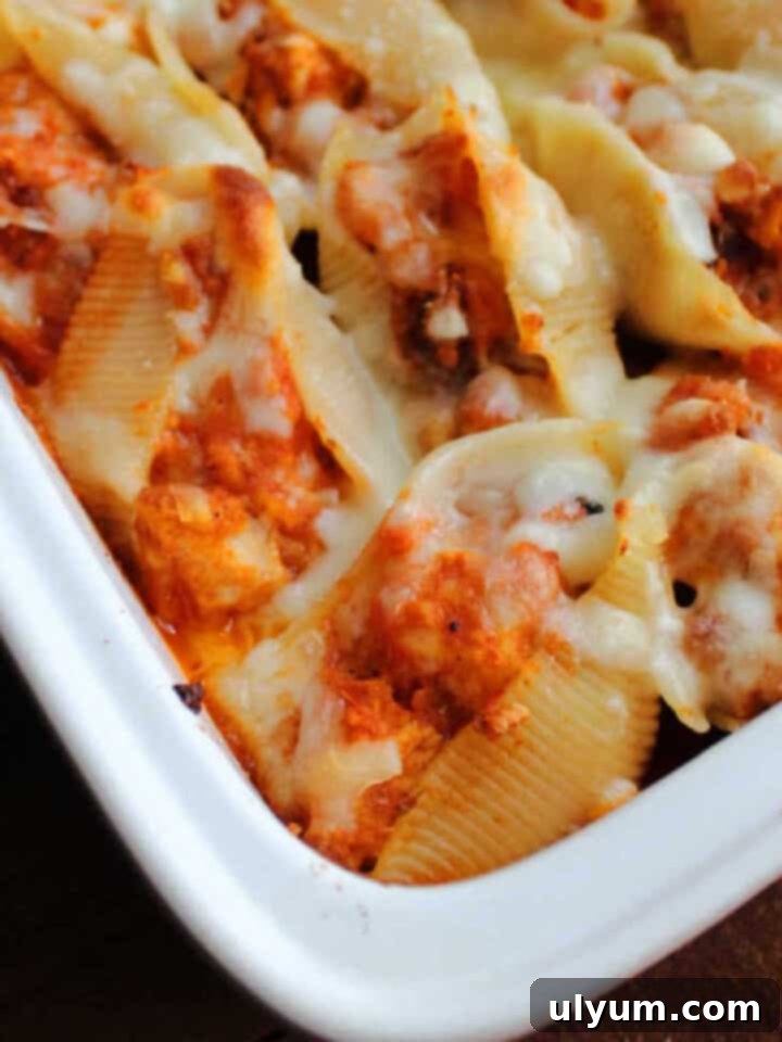 Chicken Parmesan Stuffed Shells fresh from the oven.