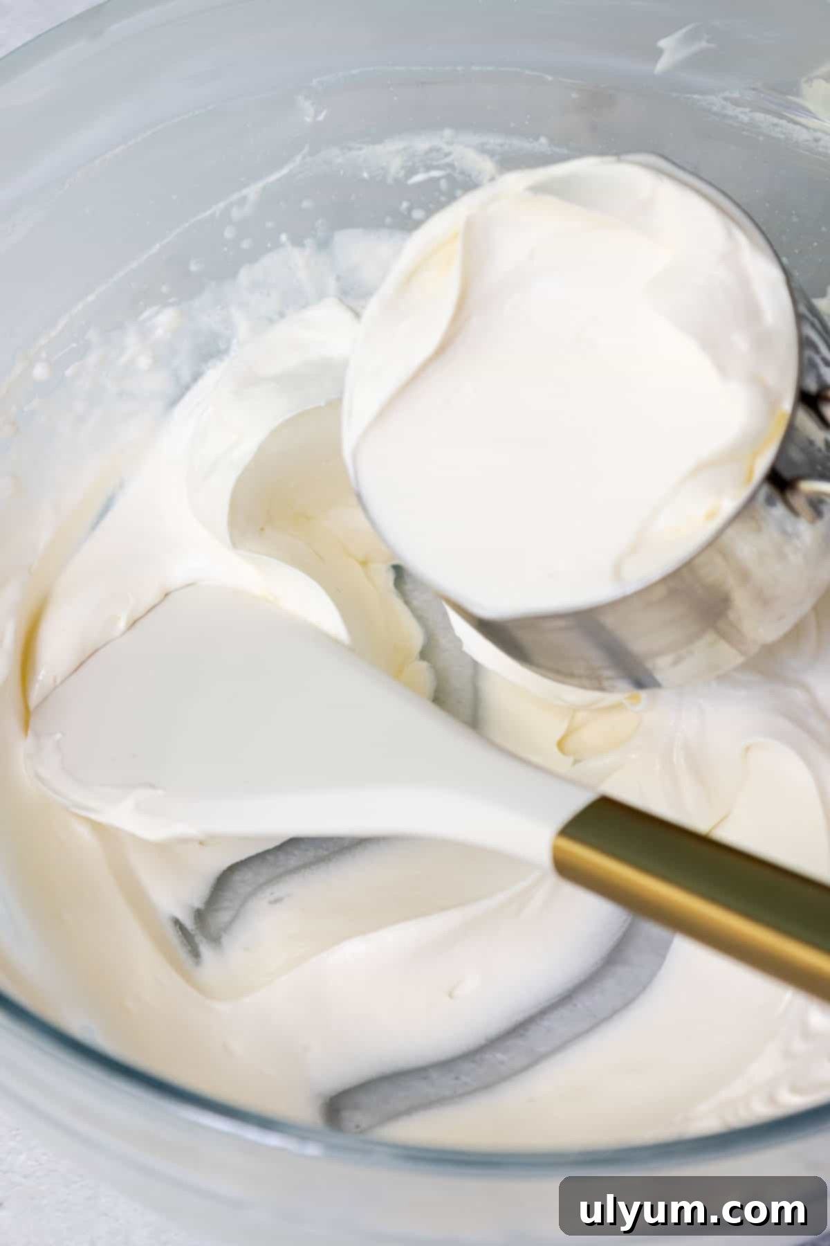 A cup of whipped cream is set aside.
