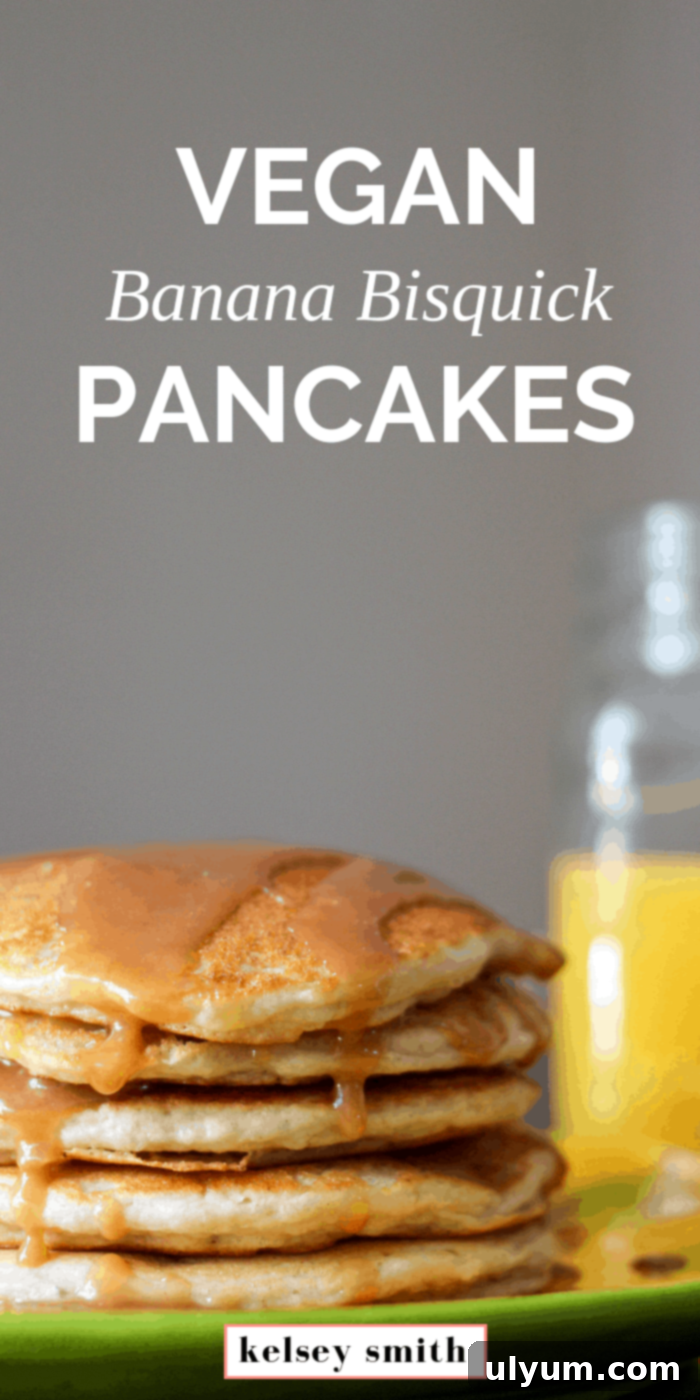 Vegan Banana Bisquick Pancakes with Peanut Butter Syrup - Pinterest graphic 1