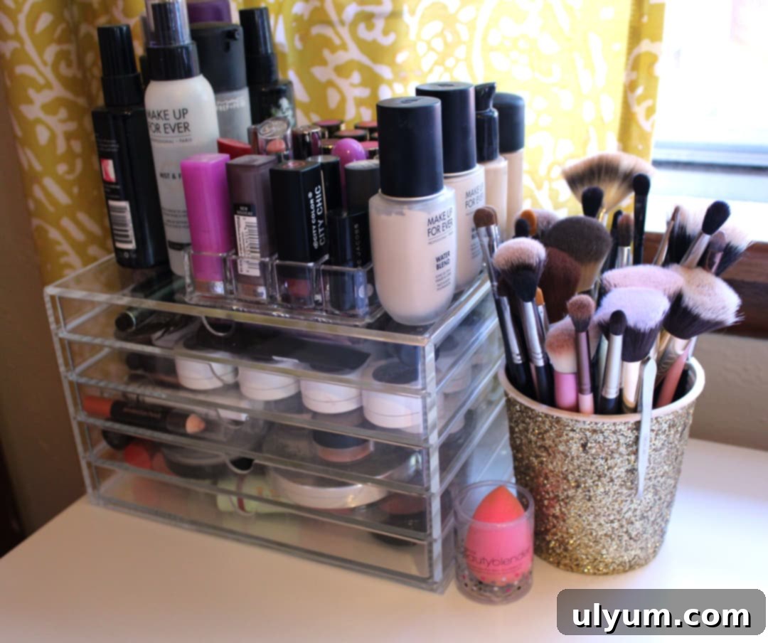 Muji drawer makeup storage on the new IKEA vanity desk.