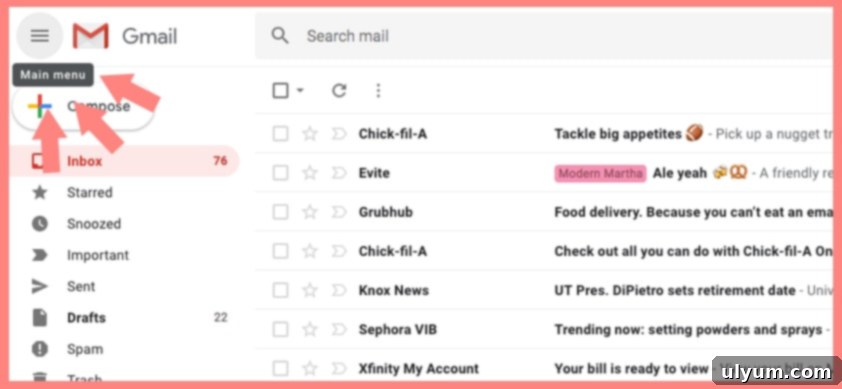 Gmail Sidebar Uncollapsed View