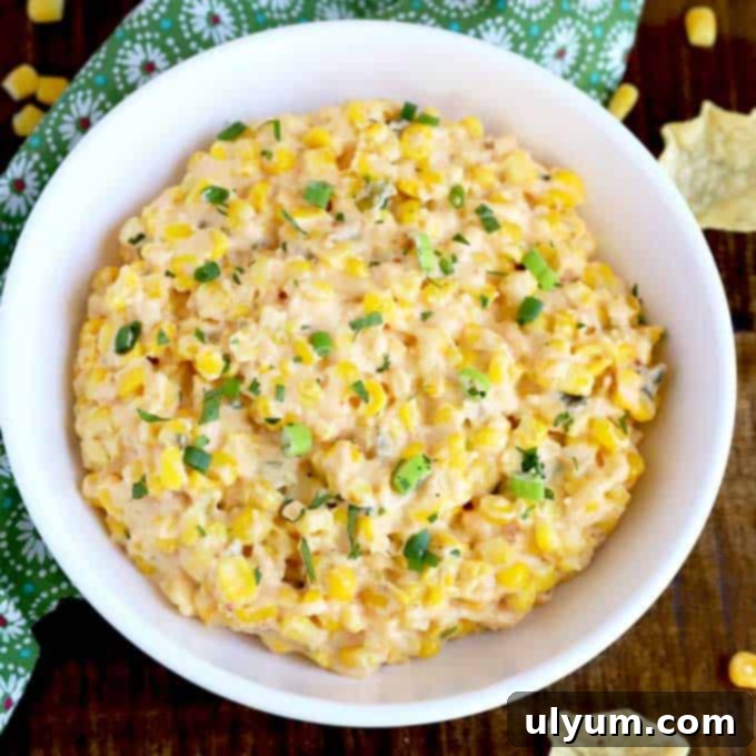 Score Big: 48 Instant Pot & Slow Cooker Game Day Eats 4 Easy Slow Cooker Corn Dip with fresh corn and cheese.