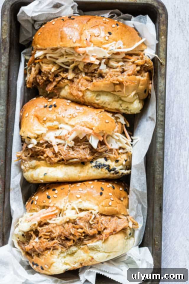 Score Big: 48 Instant Pot & Slow Cooker Game Day Eats 42 Instant Pot Pulled Chicken Sandwiches, tender BBQ chicken.
