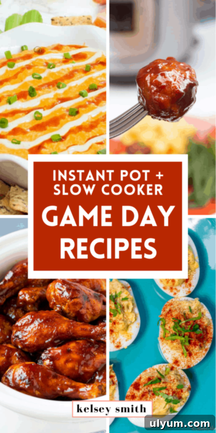 Score Big: 48 Instant Pot & Slow Cooker Game Day Eats 50 Instant Pot and Slow Cooker Game Day Recipes banner image.
