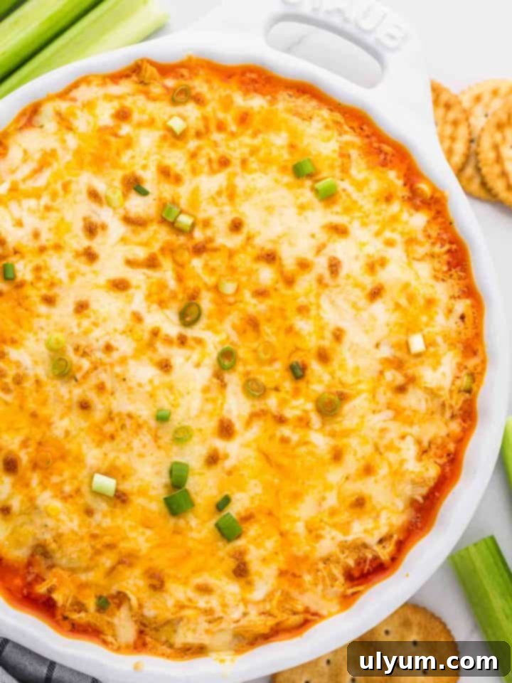 Score Big: 48 Instant Pot & Slow Cooker Game Day Eats 9 Instant Pot Buffalo Chicken Dip, cheesy and spicy, served with tortilla chips.