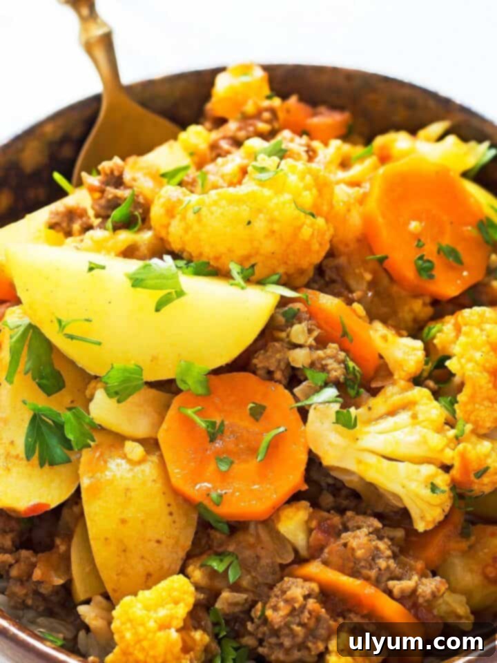 Instant Pot Keema Curry in Pakistani style with cauliflower and other veggies.