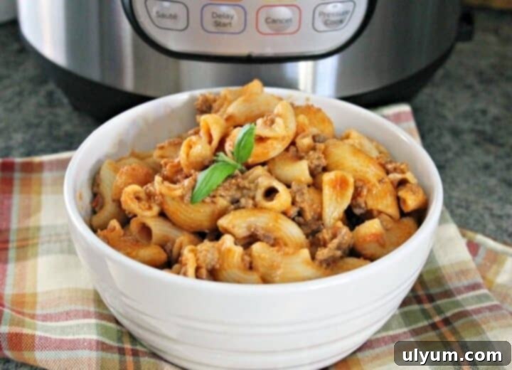 Instant Pot Cheesy Hamburger Casserole, perfect for Hamburger Helper fans.
