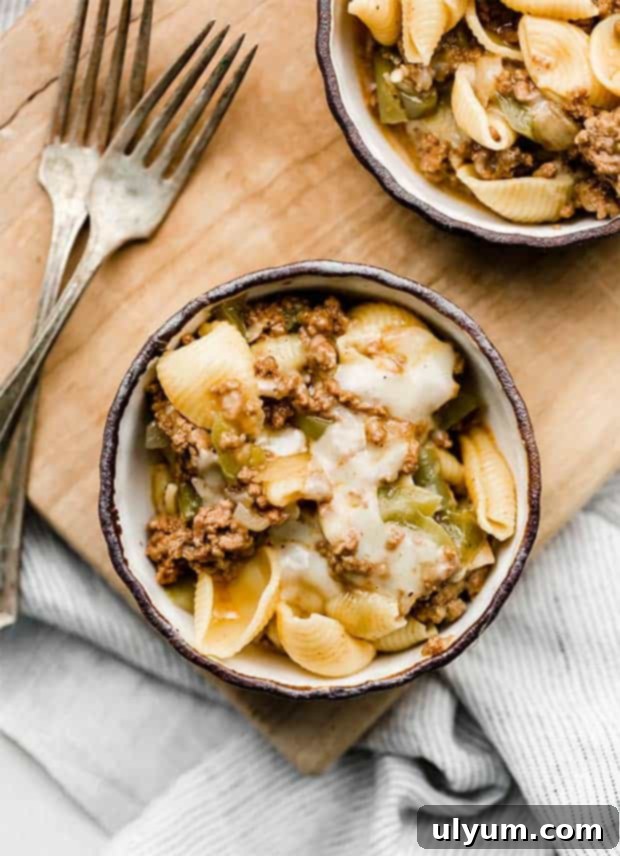 Instant Pot Philly Cheesesteak Pasta, tasting just like the iconic sandwich.