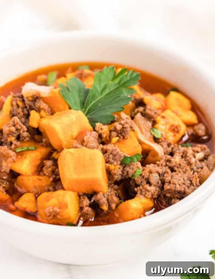 Instant Pot Sweet Potato and Ground Beef Chili, a tasty and nourishing dinner.