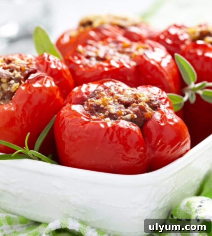 Instant Pot Stuffed Bell Peppers filled with ground beef, rice, and onions.
