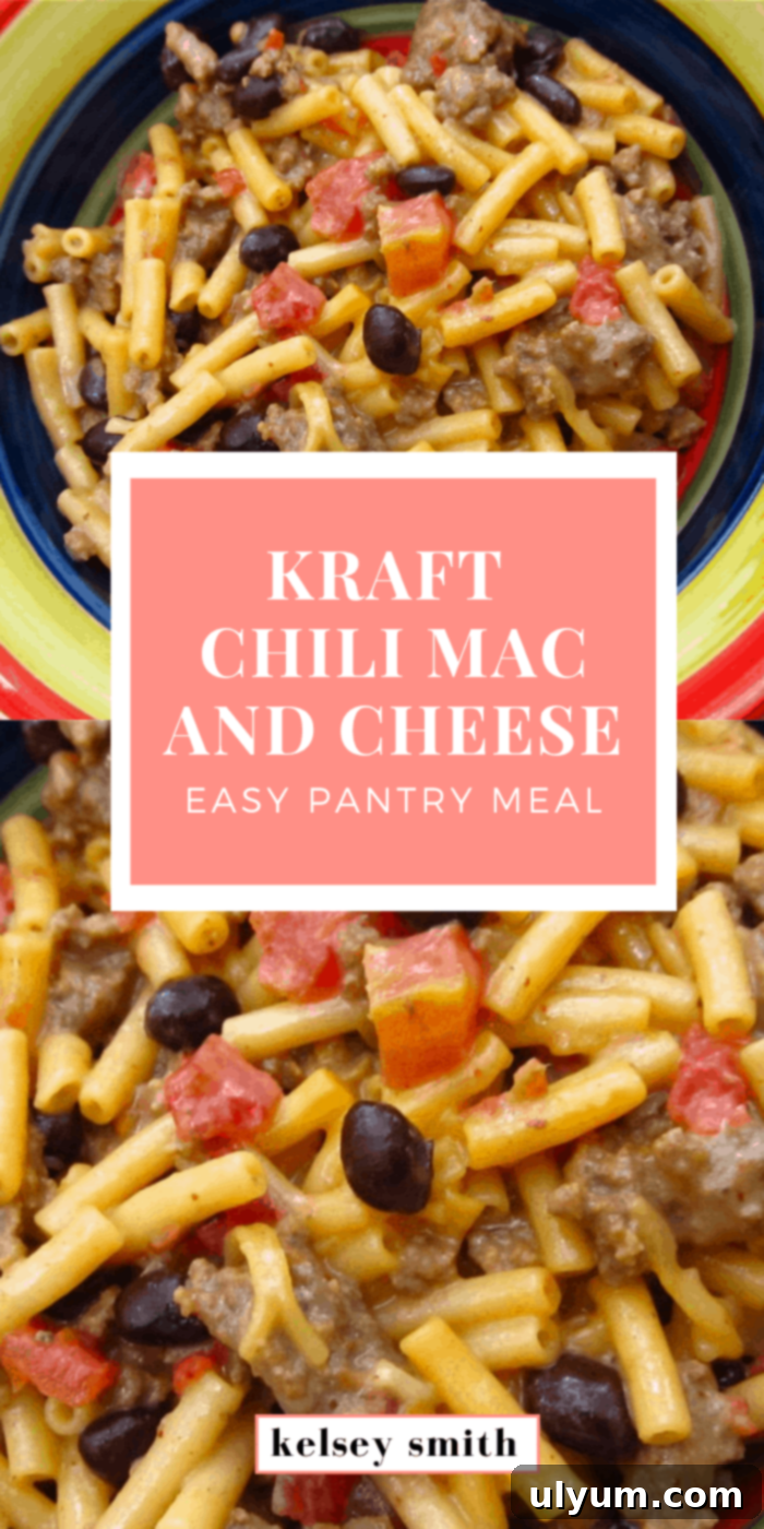 Kraft Chili Macaroni and Cheese served in a bowl with a fork.