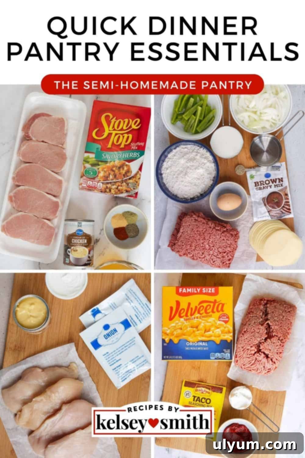 Pantry staples and ingredients for Quick Dinner Pantry Essentials